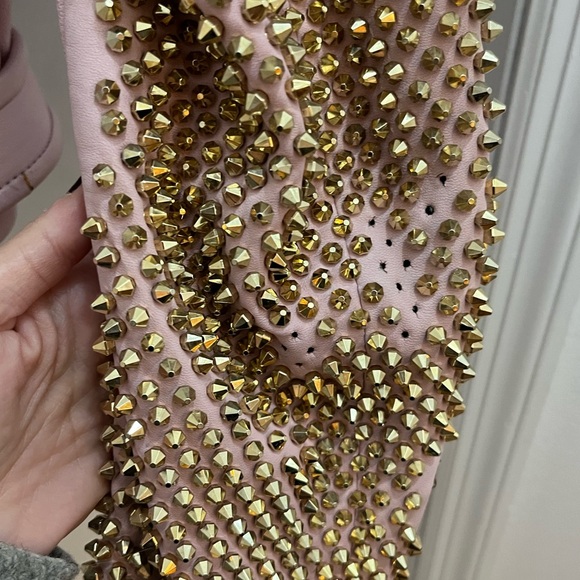 Philipp Plein Pink Leather Jacket w/ Studded Sleeves & Crystal Patches S As Is - Picture 5 of 16